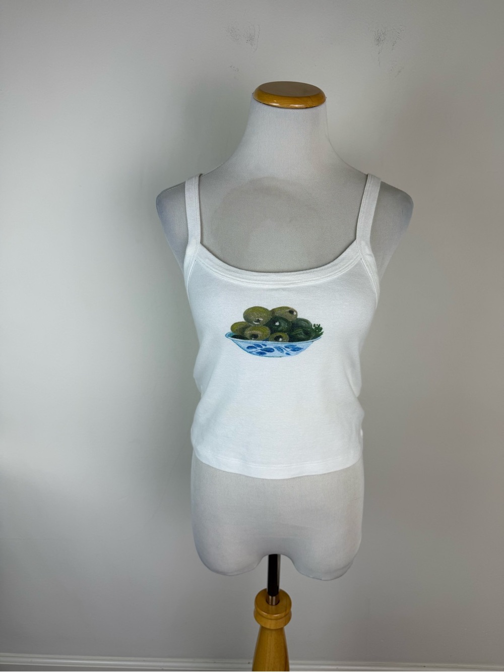 Lisa Says Gah Olive Bowl Graphic Tank Top Medium White Cotton Baby Tee Summer - Picture 6 of 10